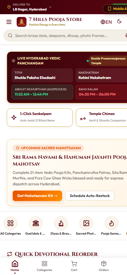 7 Hills Pooja Store App Home Screen
